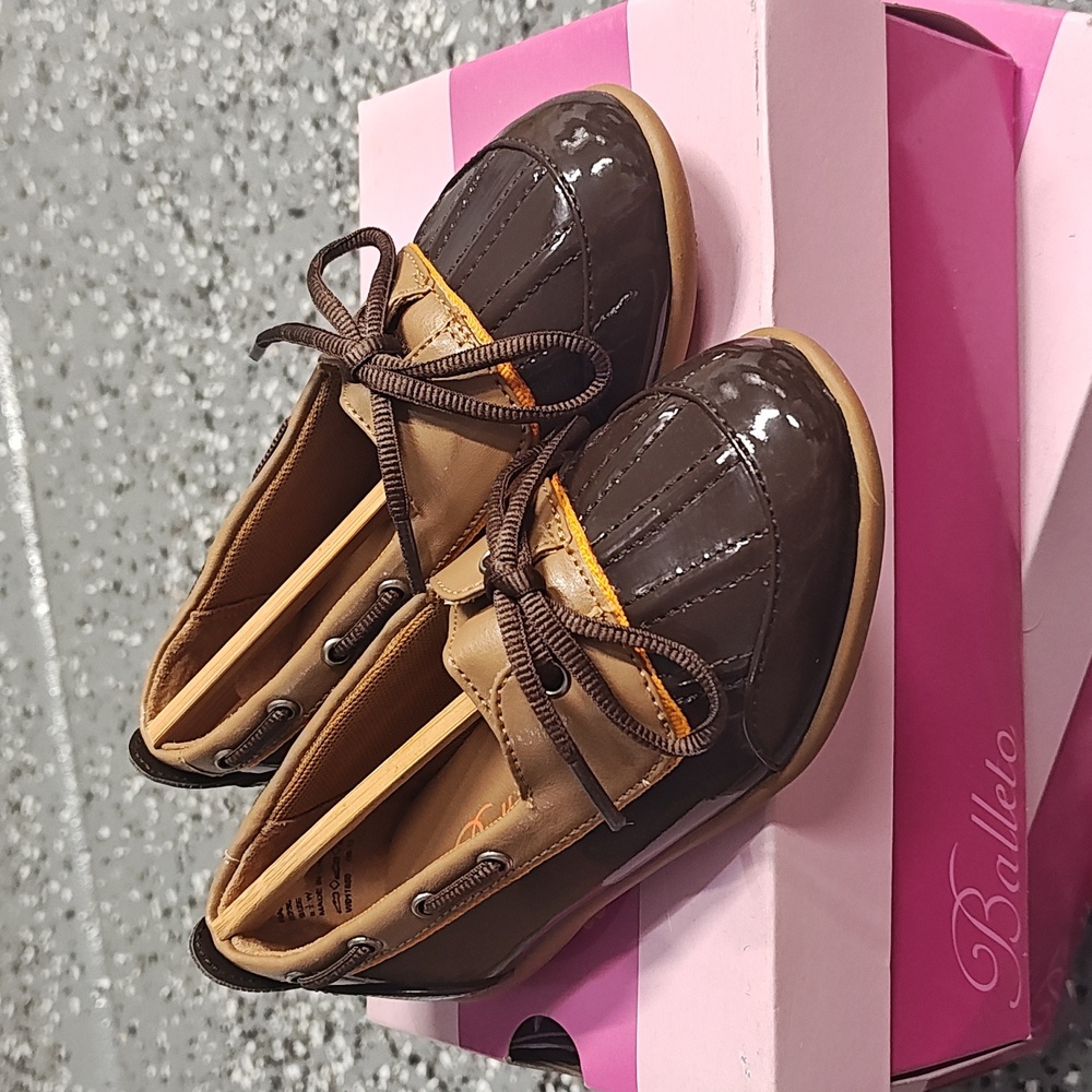 Jumping Jacks Skimmer Loafer‎ Raindrop Brown Tan Shiny Slip On Girls Balleto